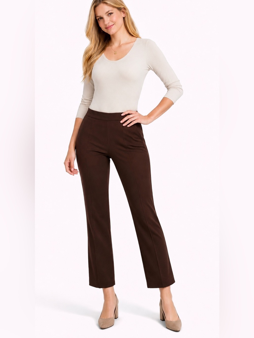 Tahari Brown High-Waisted Flare Leg Pull-On Pants Size S